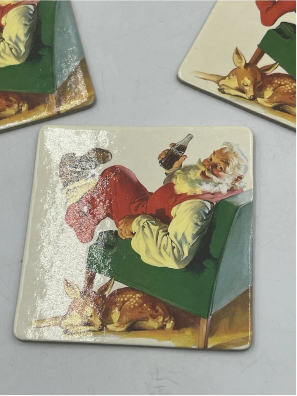2000 Coca-Cola Cork Trivet Coaster Santa Claus in Armchair Lot of 4 NICE